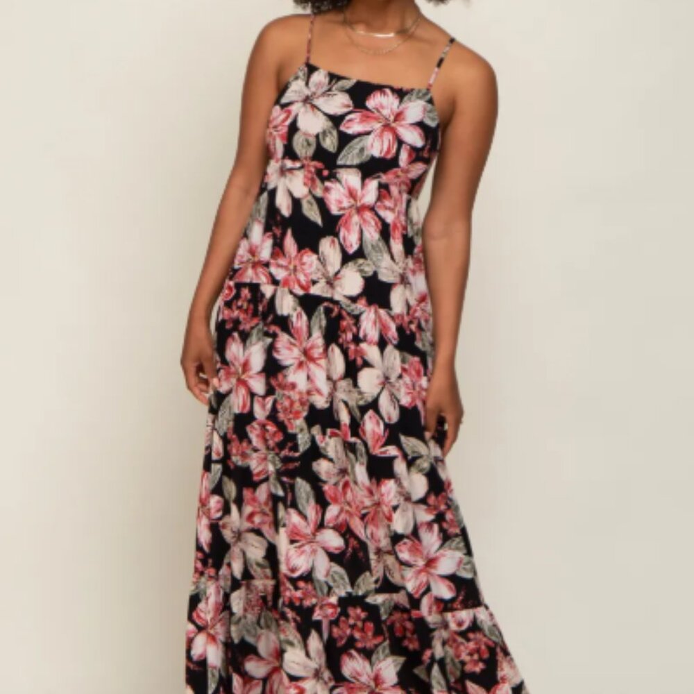 Pinkblush Black Floral Square Neck Tiered Maxi Dress